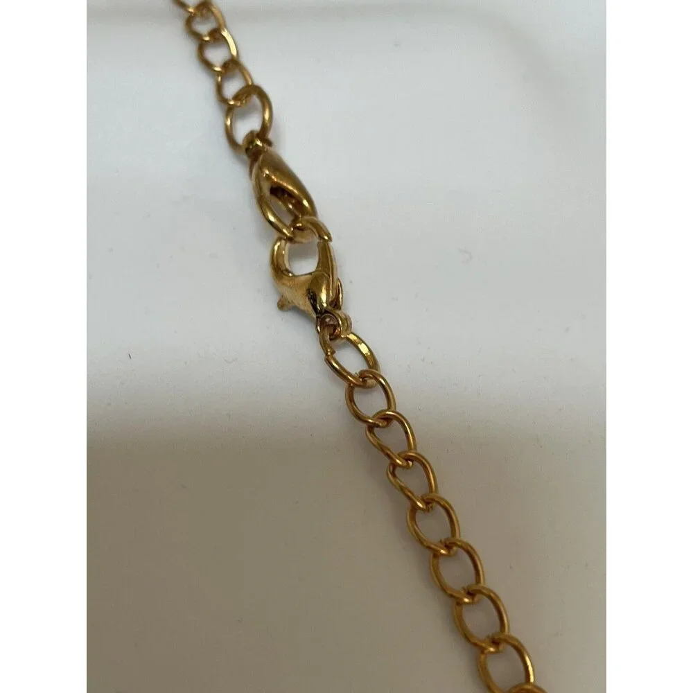Gold Tone Fringed Hoop Pendant Double Clasp Chain Necklace 25 Inches Mod Fashion - Picture 4 of 4